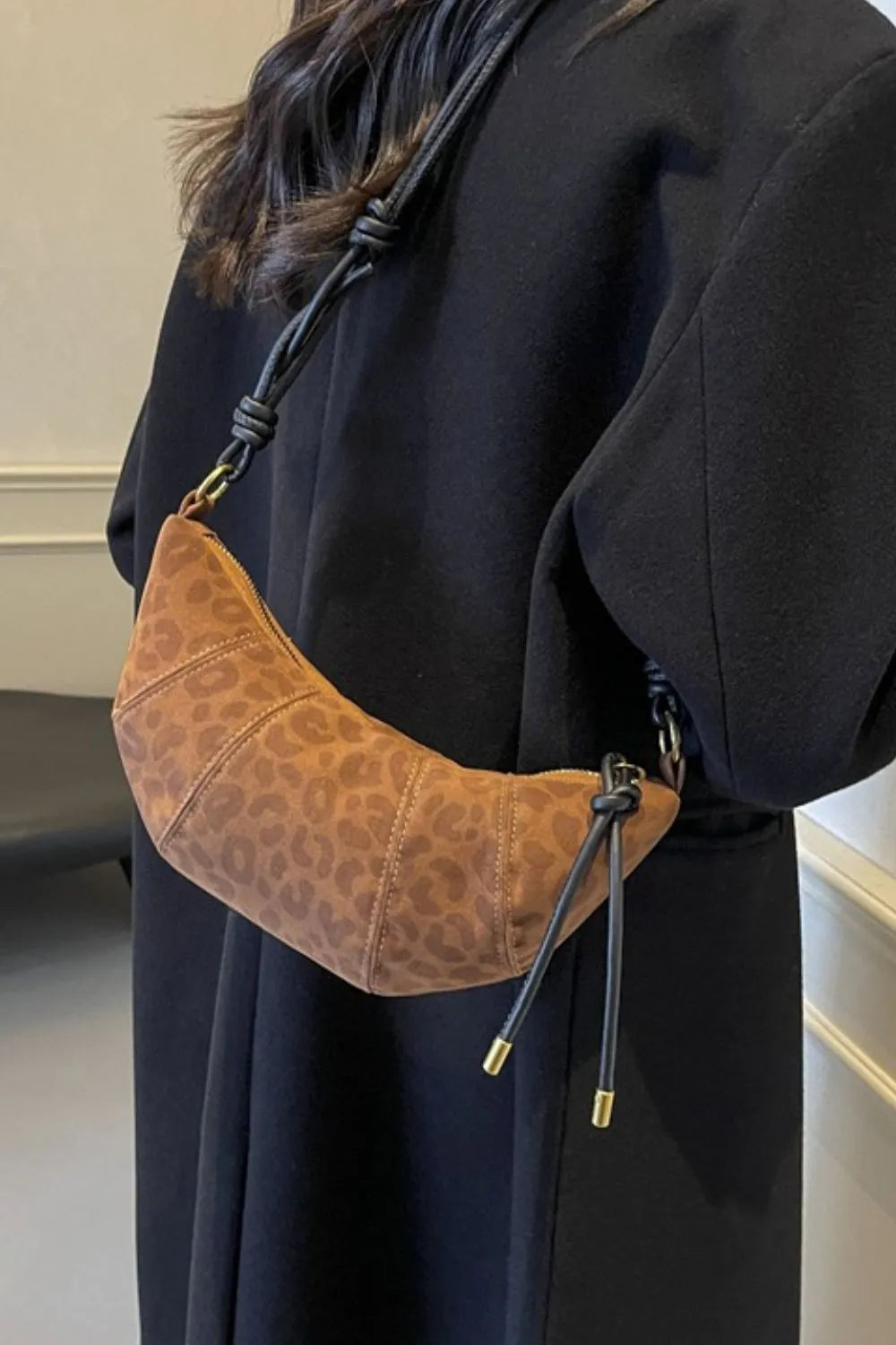 Cheetah-Print Suede Shoulder Bag