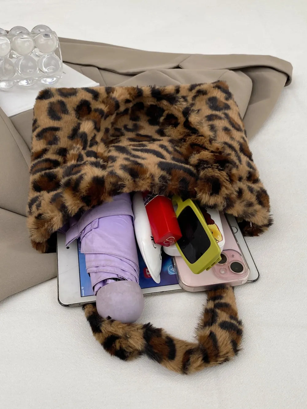 Leopard Print Plush Handbag