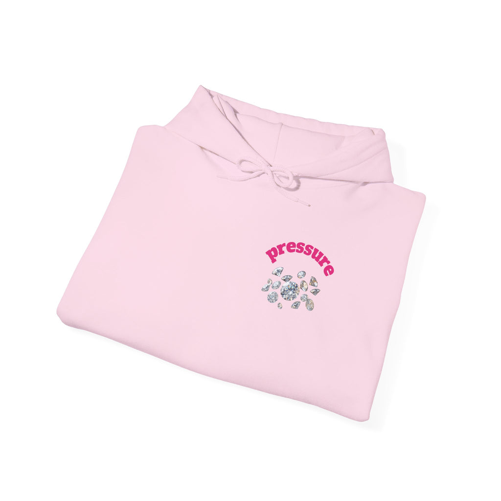 Pressure Diamond Hoodie — Minimal Pink Script Chest Diamond Logo Design