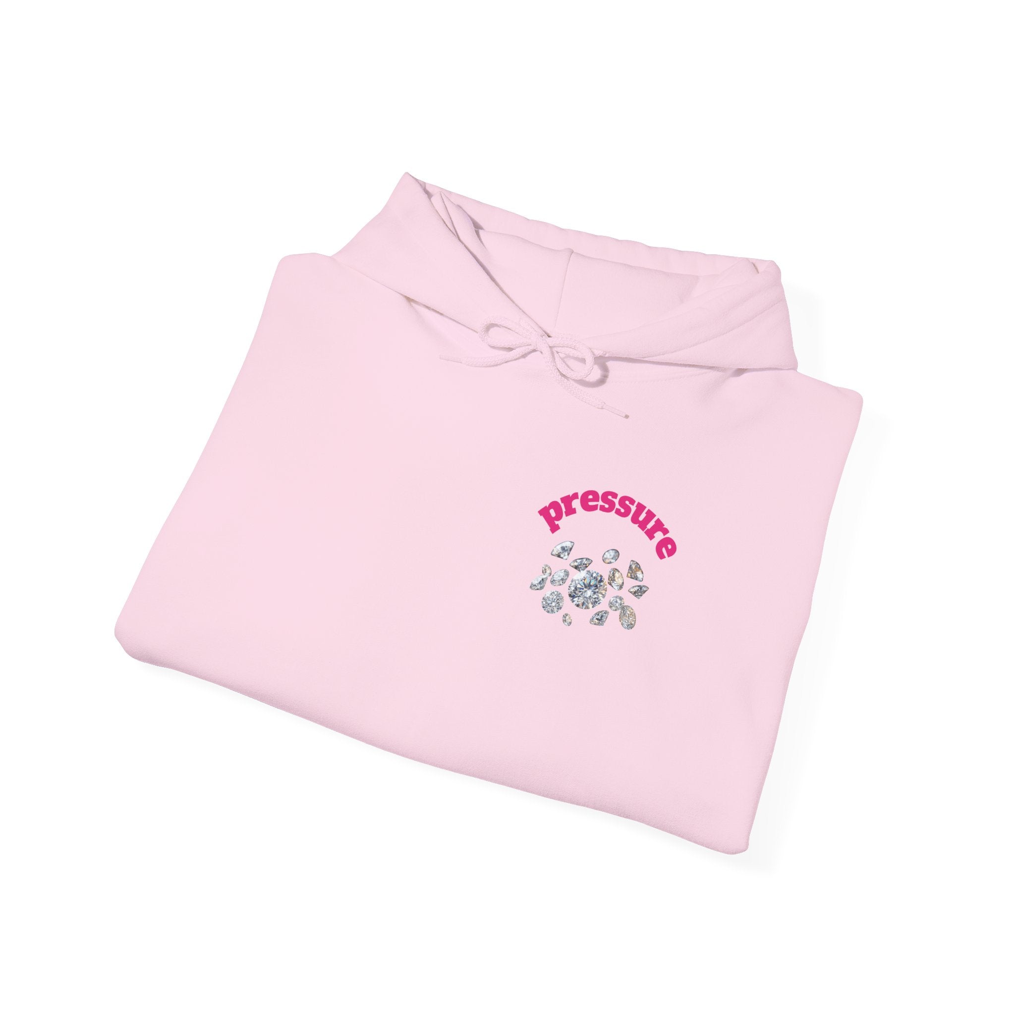 Pressure Diamond Hoodie — Minimal Pink Script Chest Diamond Logo Design
