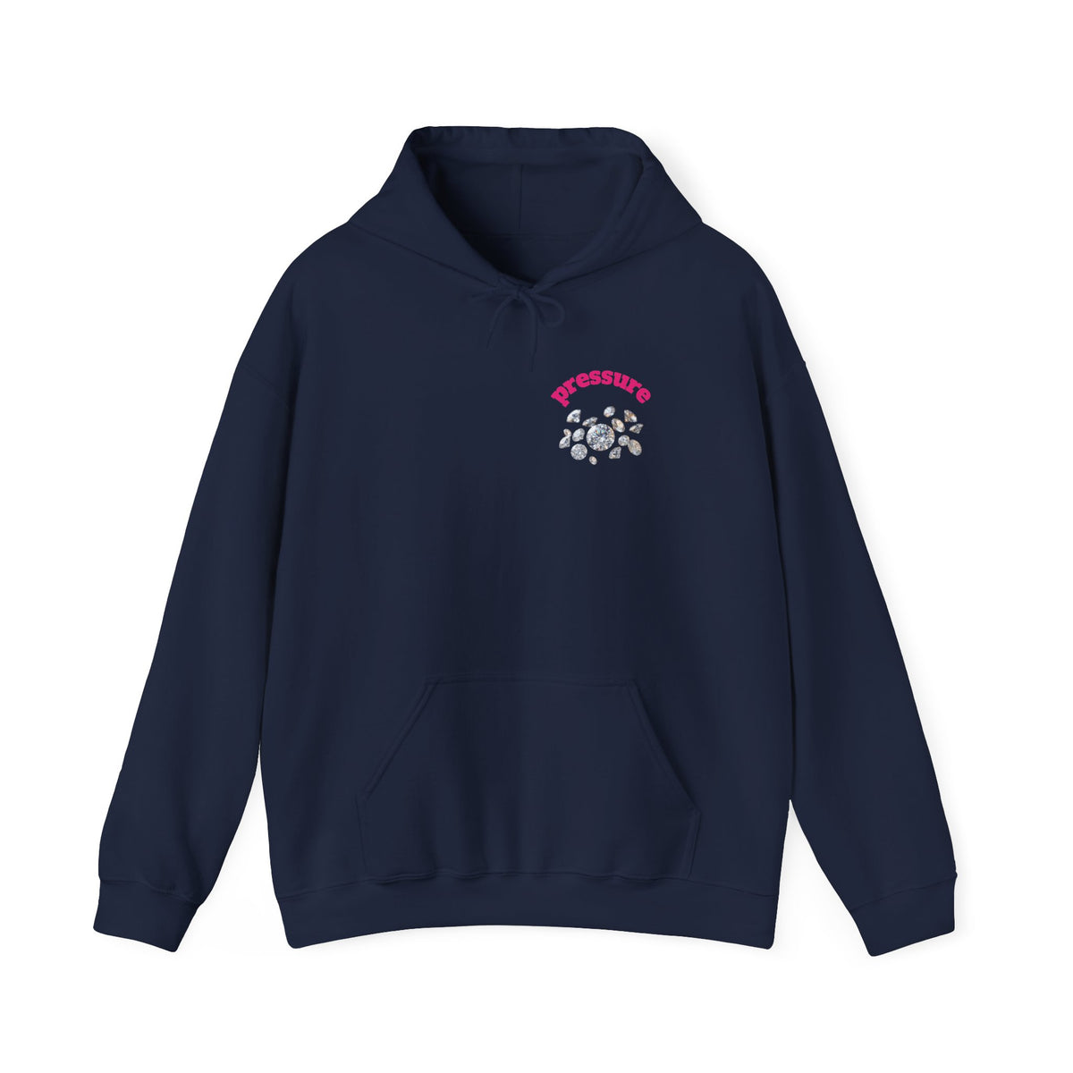Pressure Diamond Hoodie — Minimal Pink Script Chest Diamond Logo Design