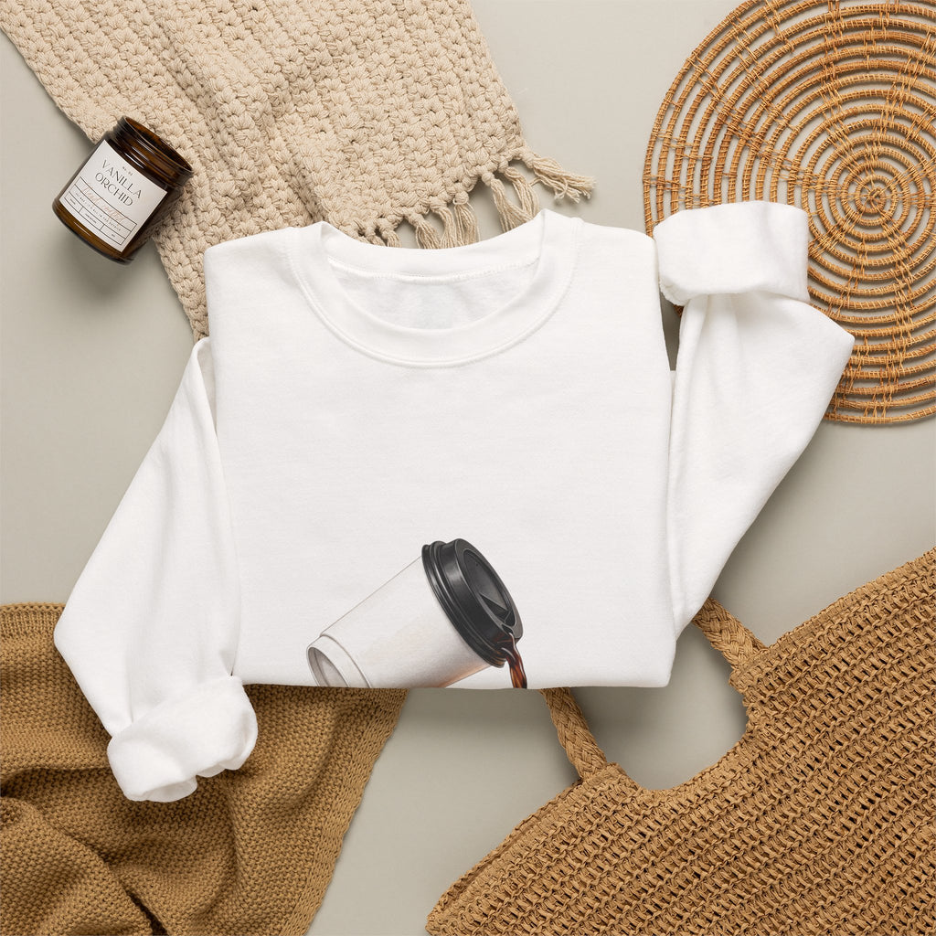 Crewneck Sweatshirt — "My Focus, Spilled." Coffee Spill Graphic