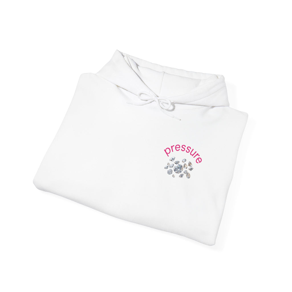 Pressure Diamond Hoodie — Minimal Pink Script Chest Diamond Logo Design