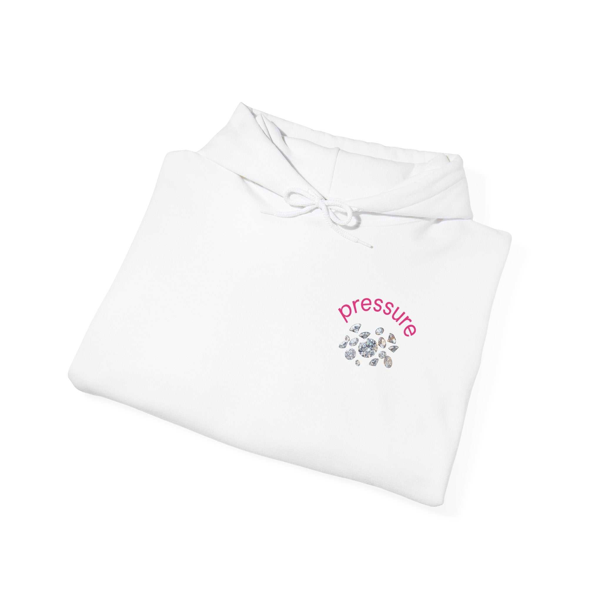 Pressure Diamond Hoodie — Minimal Pink Script Chest Diamond Logo Design