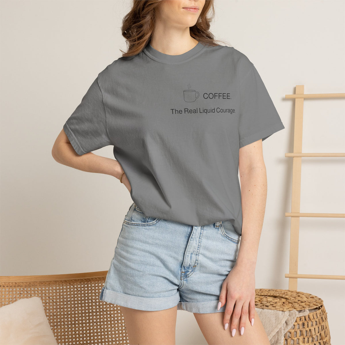 Coffee T-Shirt — “COFFEE: The Real Liquid Courage” Minimalist Tee