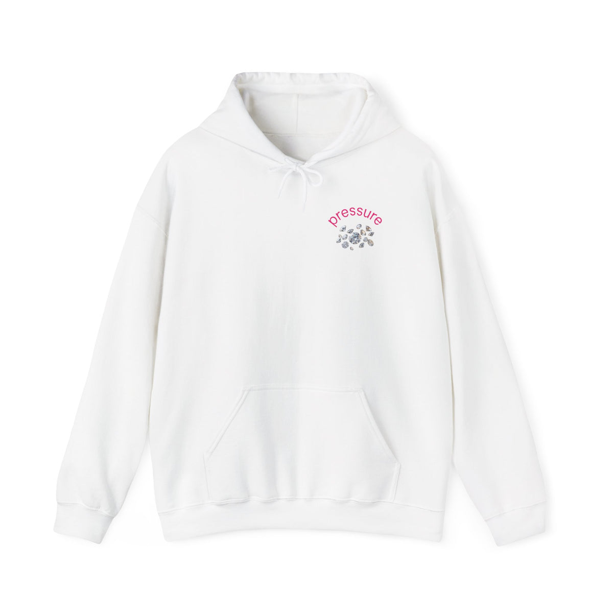 Pressure Diamond Hoodie — Minimal Pink Script Chest Diamond Logo Design