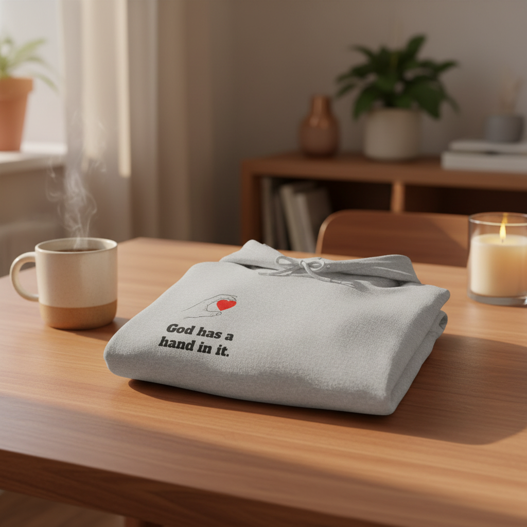 Hoodie — "God Has a Hand In It" Heart & Hand Graphic