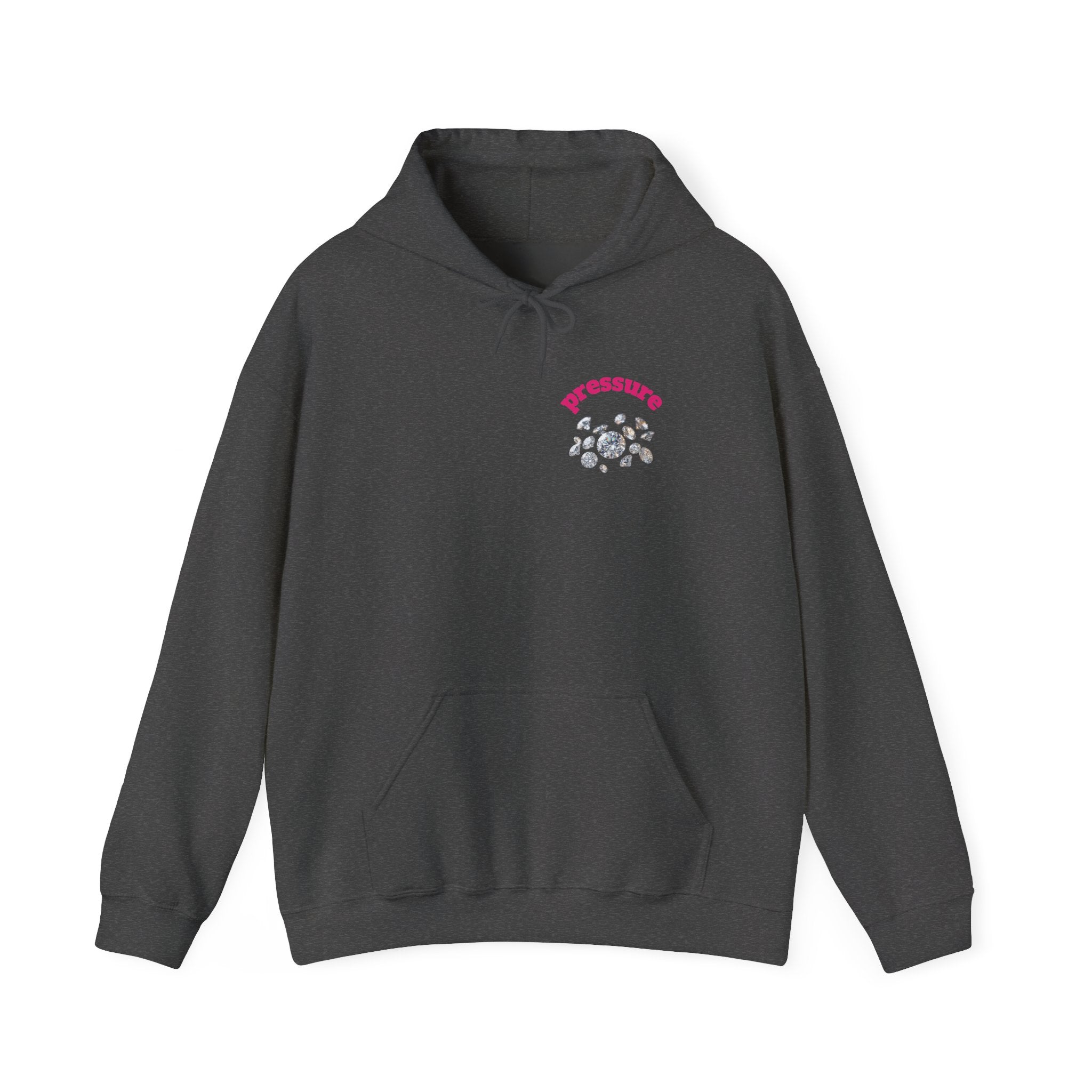 Pressure Diamond Hoodie — Minimal Pink Script Chest Diamond Logo Design