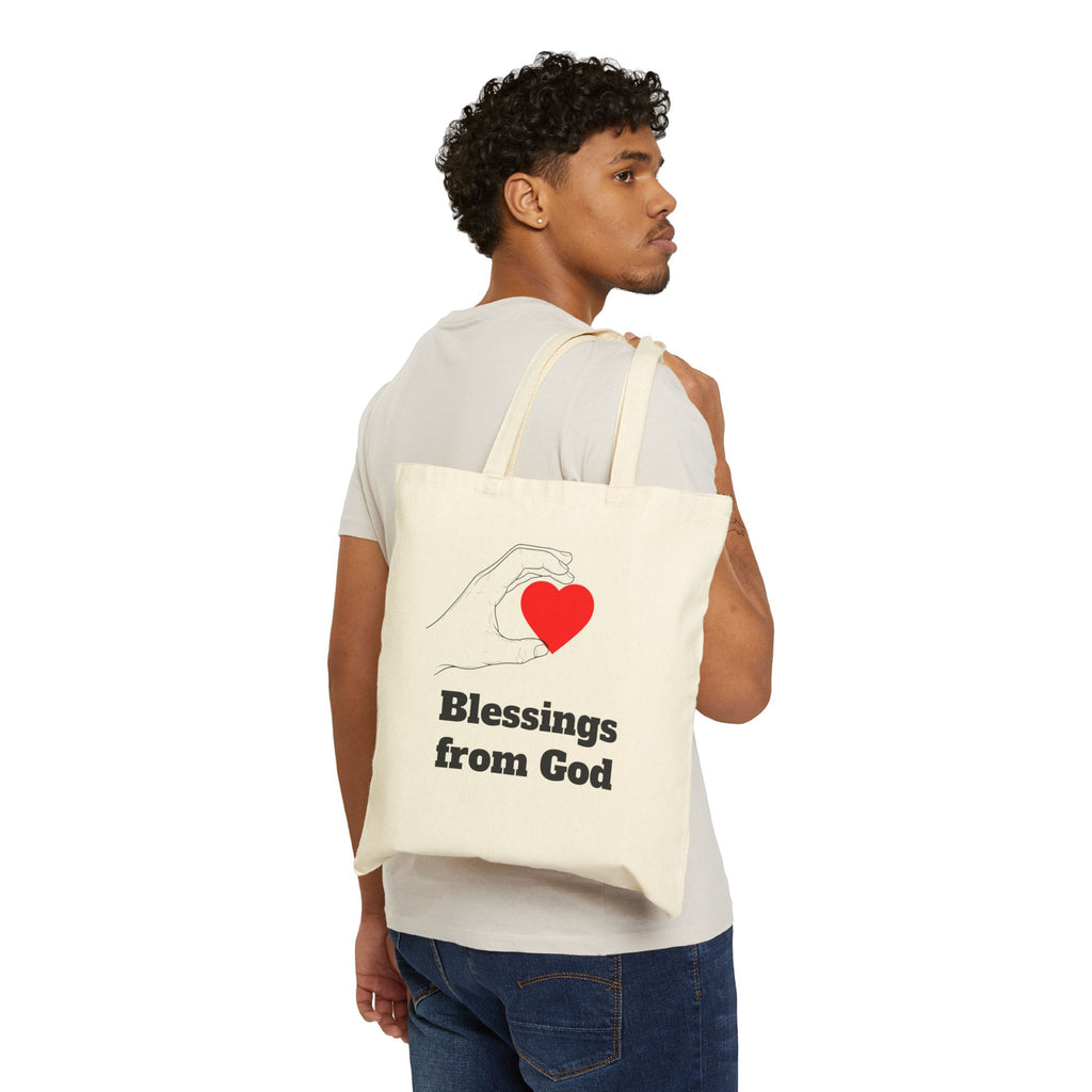 Blessings from God Tote Bag — Religious Canvas Tote with Heart Design