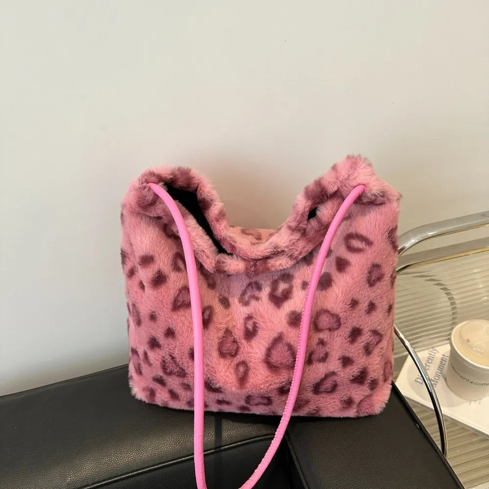 Leopard Print Plush Shoulder Bag