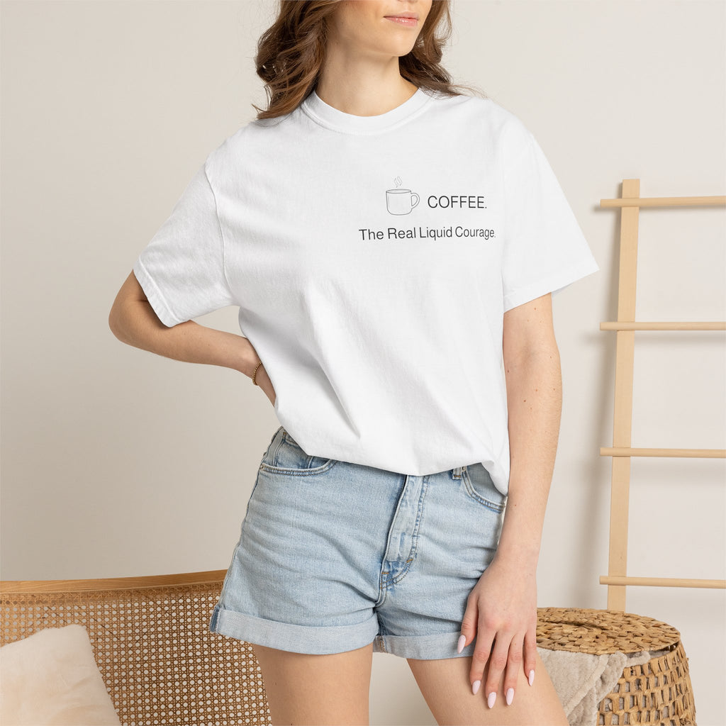 Coffee T-Shirt — “COFFEE: The Real Liquid Courage” Minimalist Tee