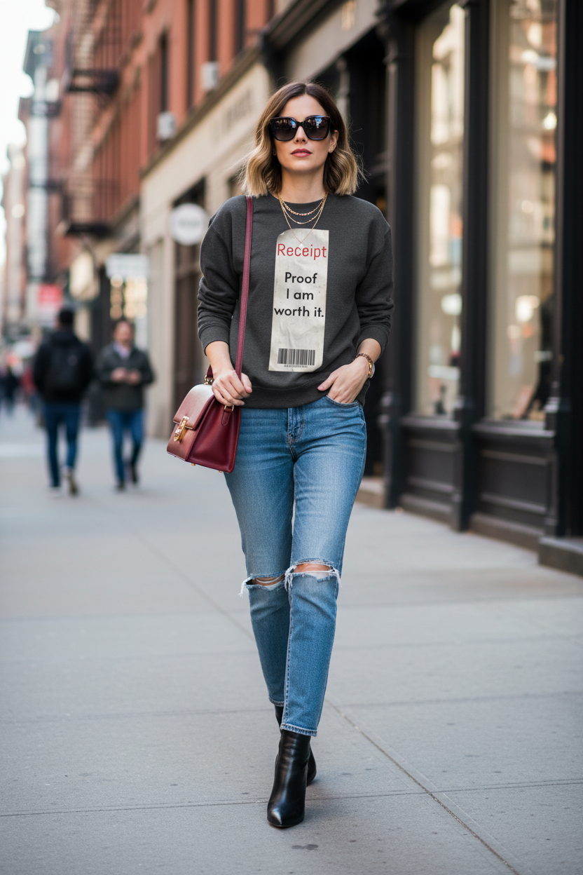 Crewneck Sweatshirt - "Receipt: Proof I Am Worth It" Inspirational Graphic