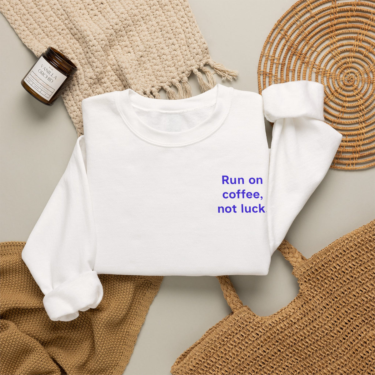 Coffee Runner Sweatshirt — “Run on coffee, not luck.” Crewneck