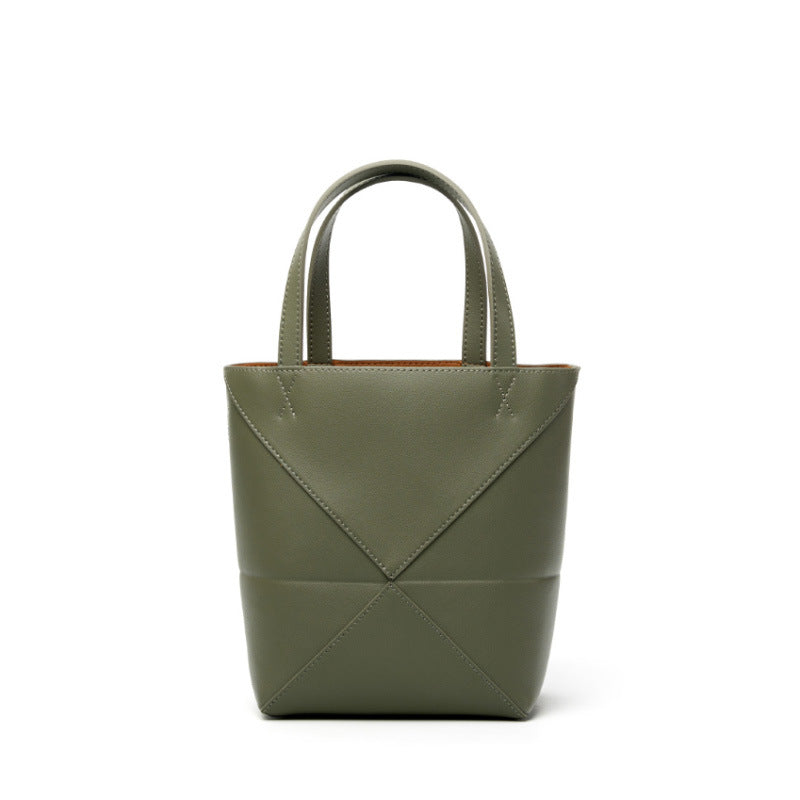 Genuine Leather Geometric Bucket Bag