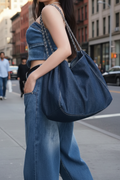Denim Chain Strap Tote Bag