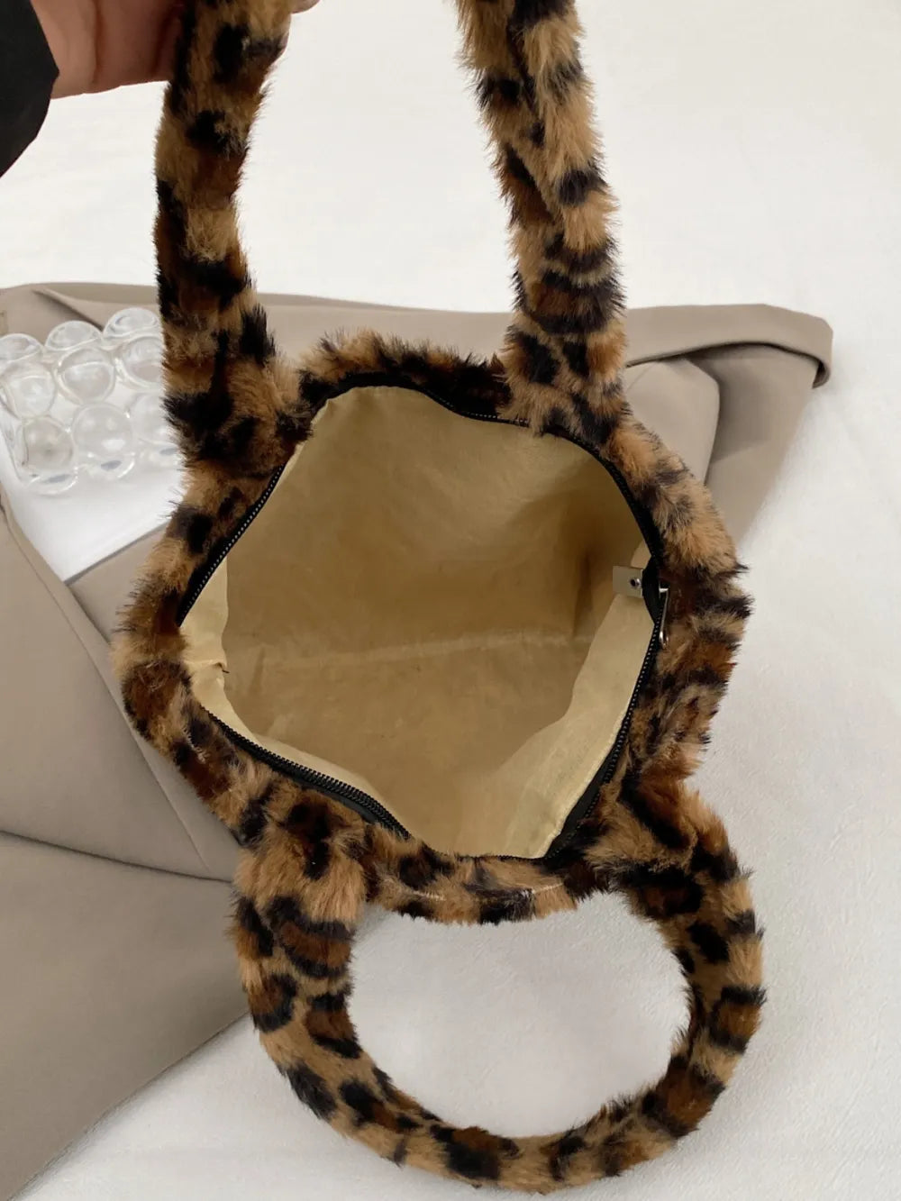 Leopard Print Plush Handbag