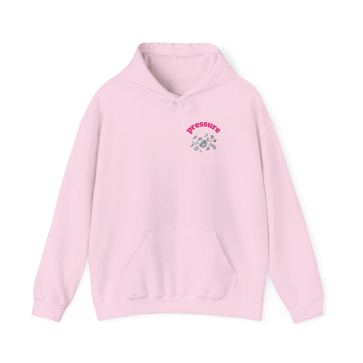 Pressure Diamond Hoodie — Minimal Pink Script Chest Diamond Logo Design
