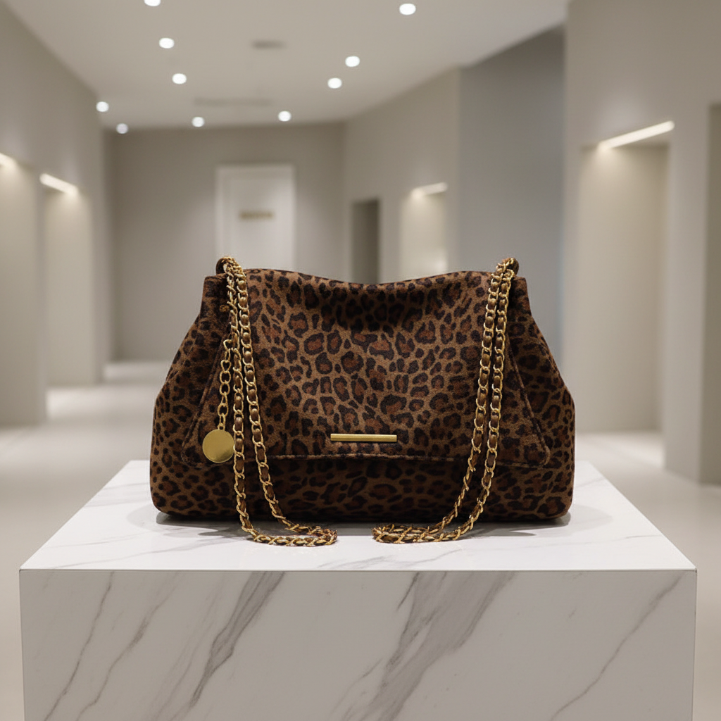 Women's Leopard Print Chain Shoulder Bag — Large, Luxe Detail