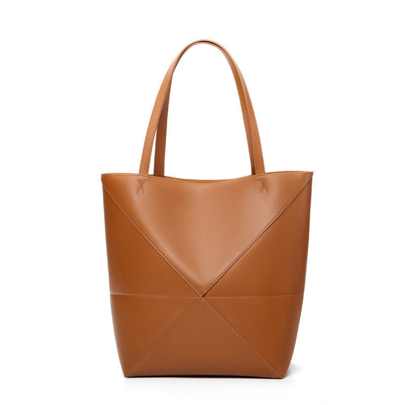 Genuine Leather Geometric Bucket Bag
