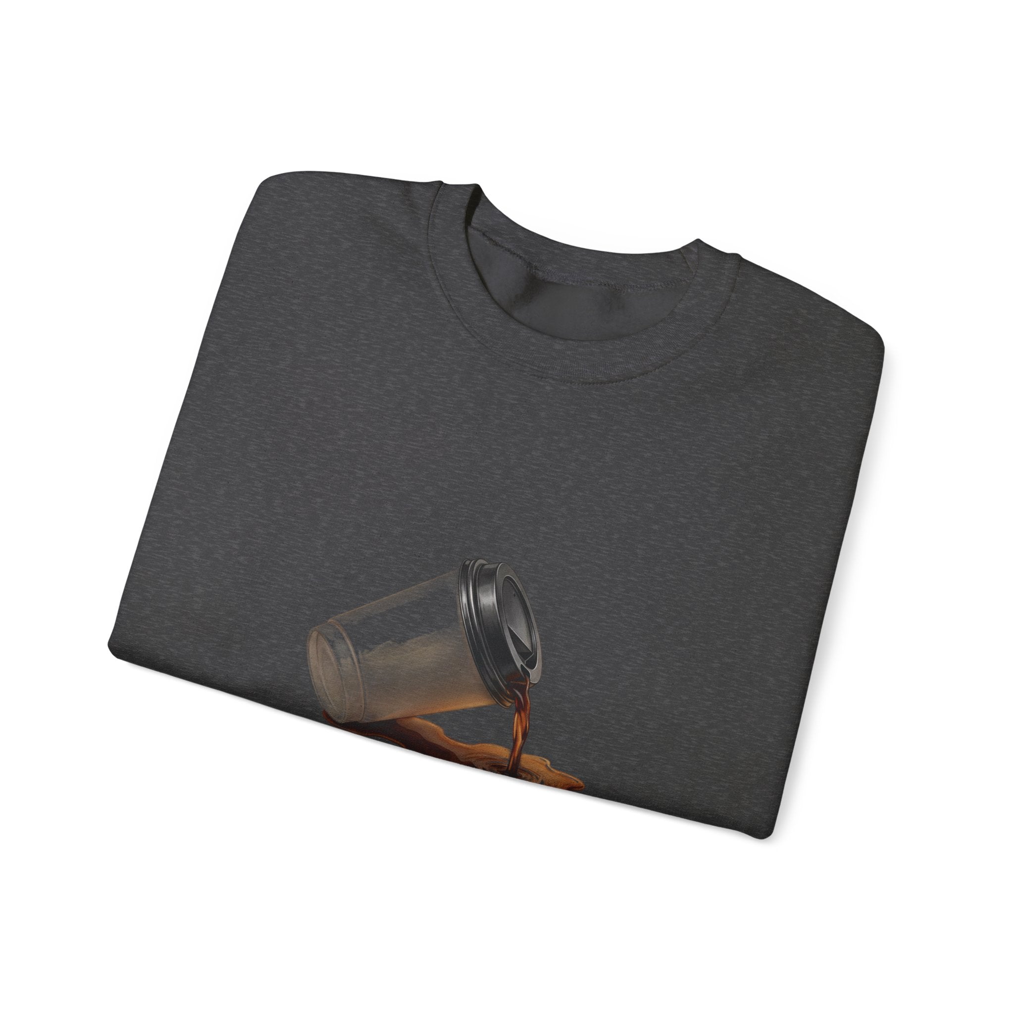 Crewneck Sweatshirt — "My Focus, Spilled." Coffee Spill Graphic