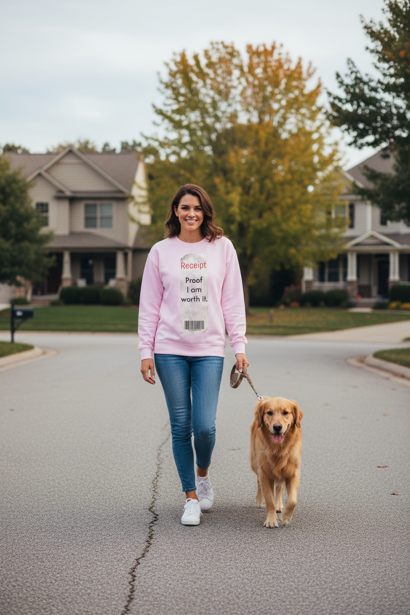 Crewneck Sweatshirt - "Receipt: Proof I Am Worth It" Inspirational Graphic