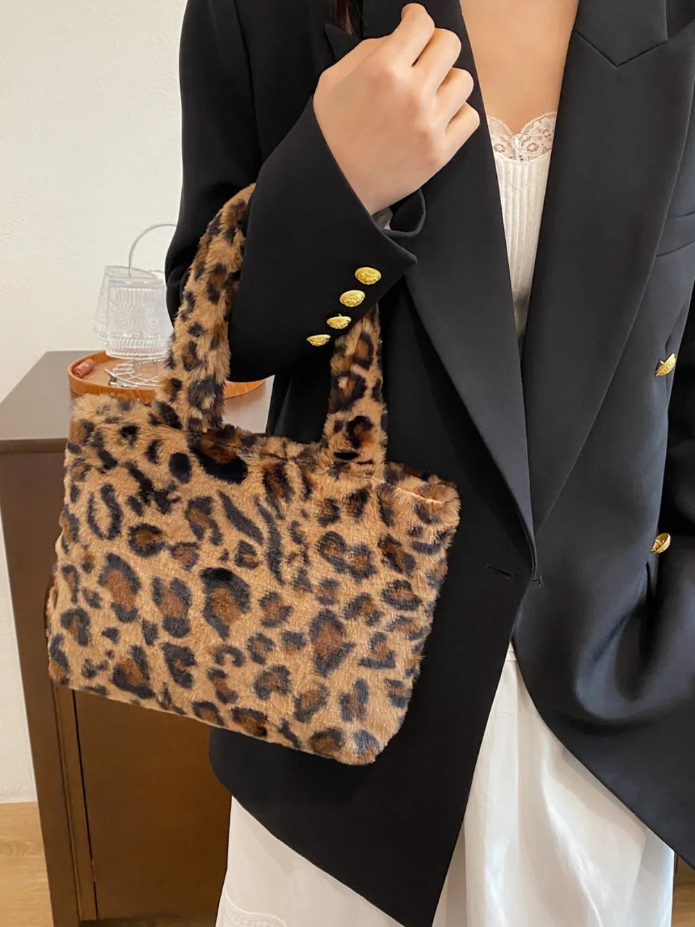 Leopard Print Plush Handbag