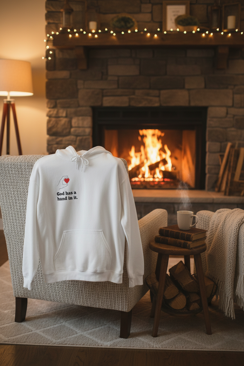 Hoodie — "God Has a Hand In It" Heart & Hand Graphic