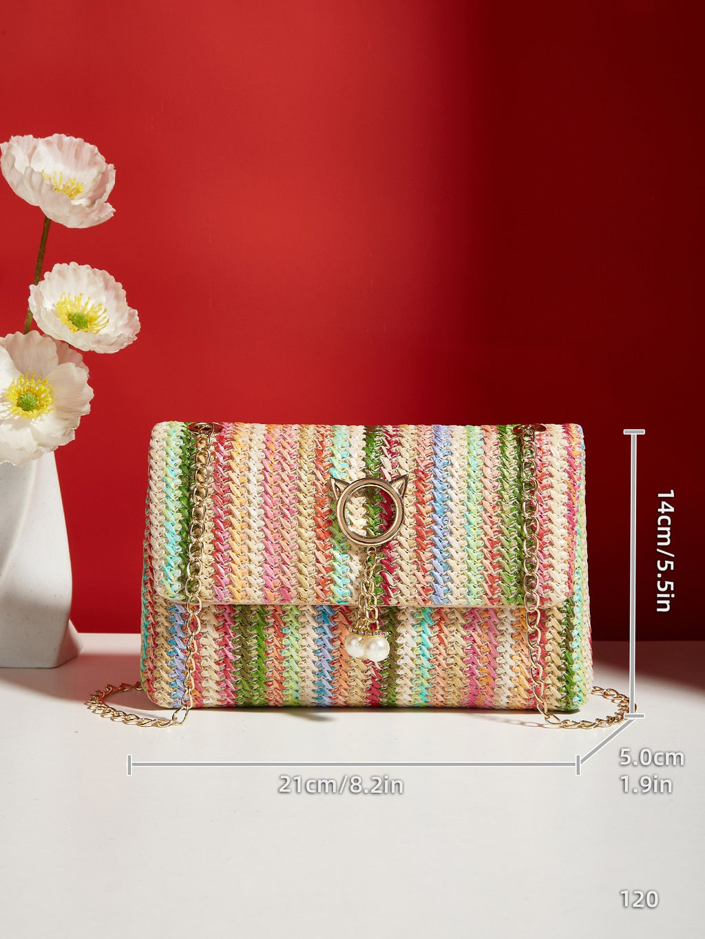 Straw Mini Shoulder Bag with Magnetic Closure