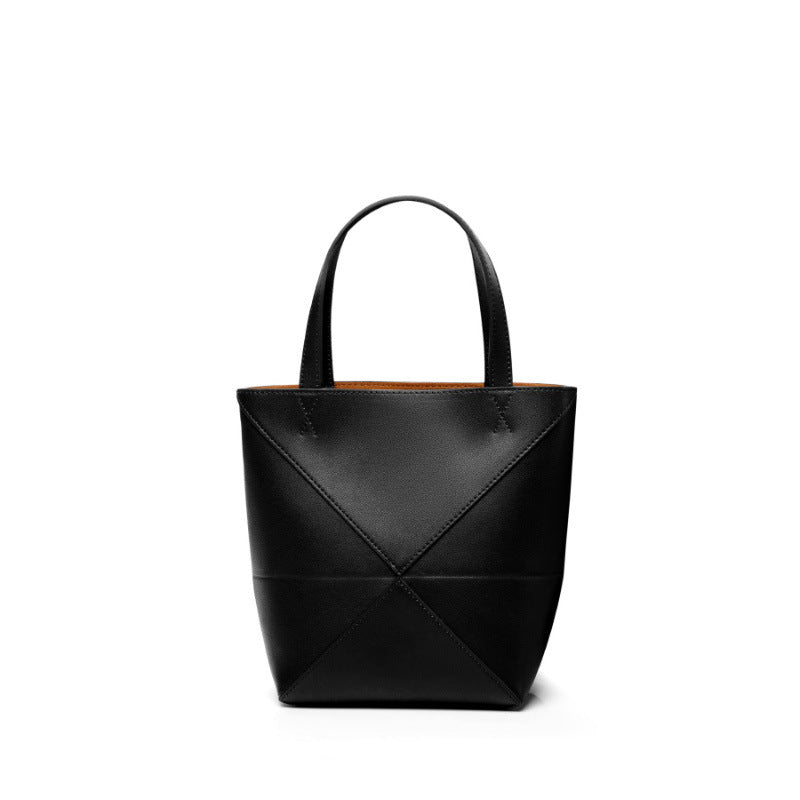 Genuine Leather Geometric Bucket Bag