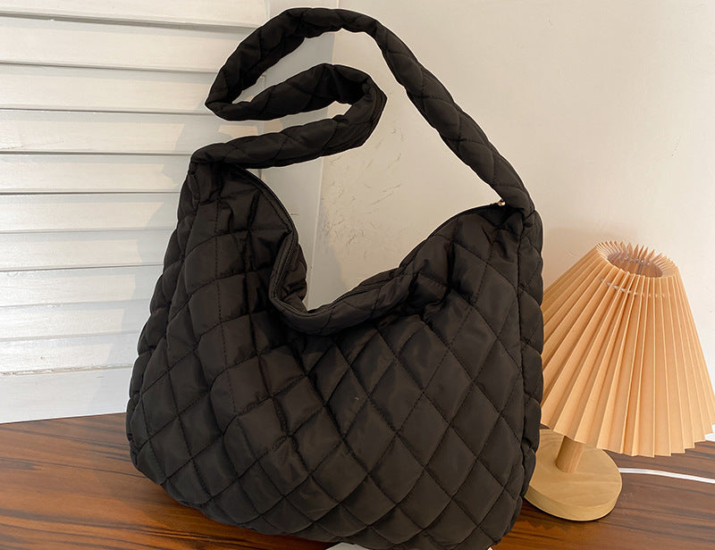 Quilted Structured Nylon Tote Bag