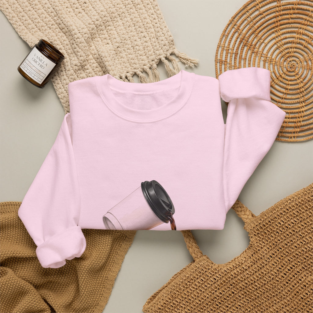 Crewneck Sweatshirt — "My Focus, Spilled." Coffee Spill Graphic