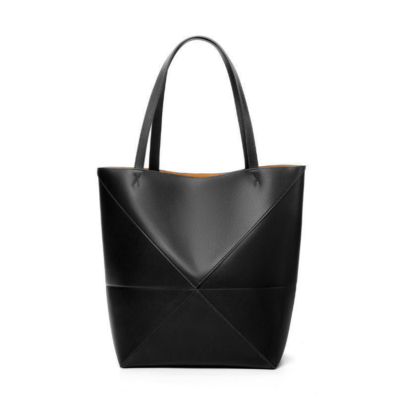 Genuine Leather Geometric Bucket Bag