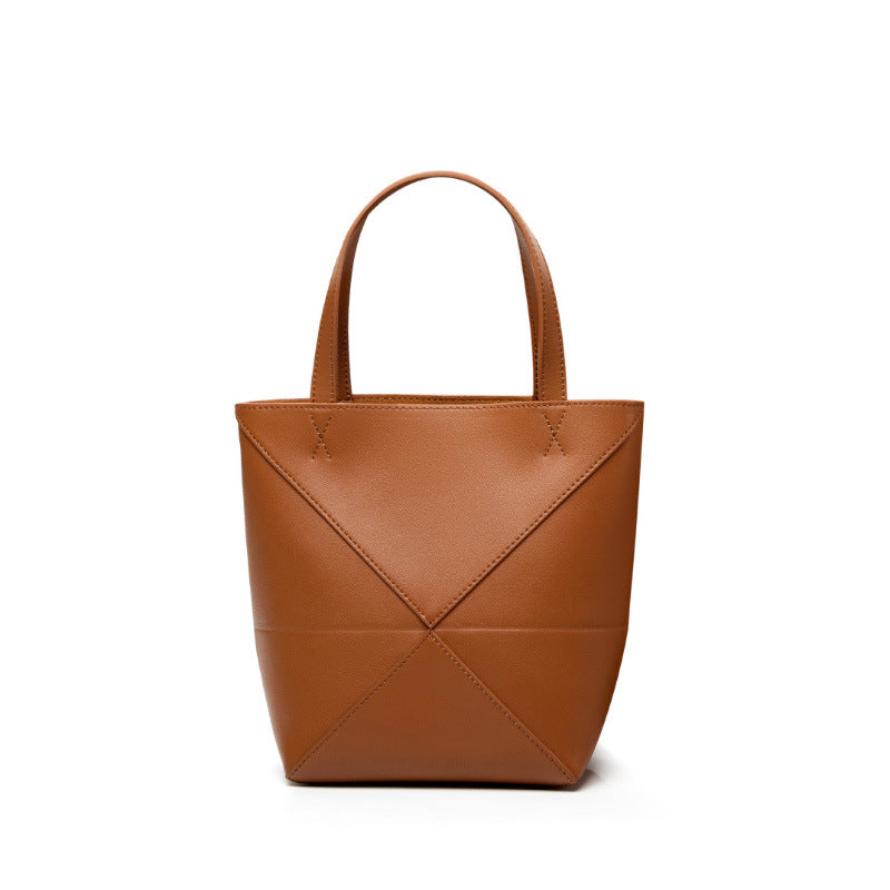 Genuine Leather Geometric Bucket Bag