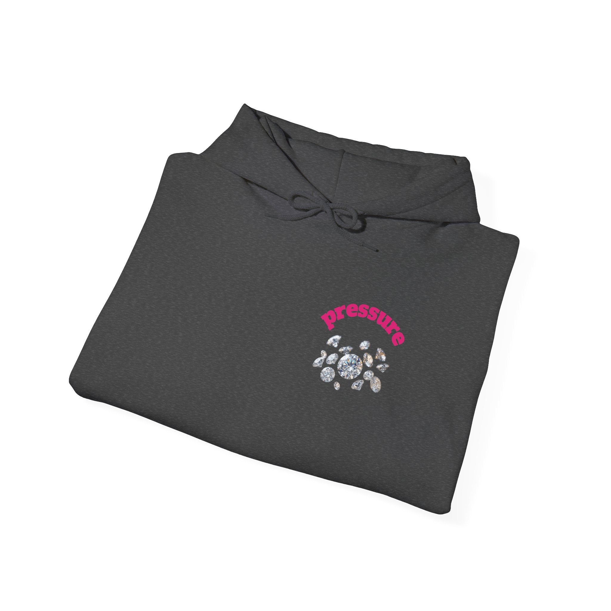 Pressure Diamond Hoodie — Minimal Pink Script Chest Diamond Logo Design