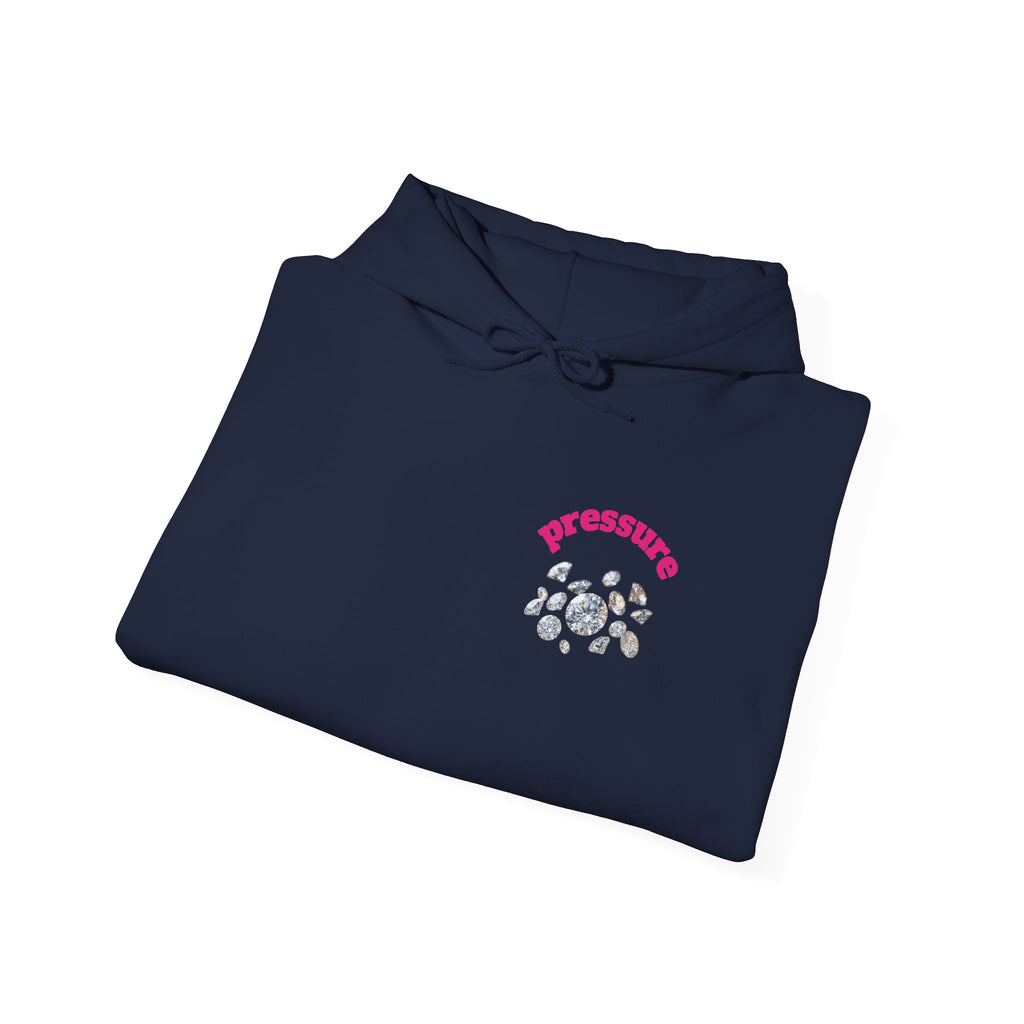 Pressure Diamond Hoodie — Minimal Pink Script Chest Diamond Logo Design