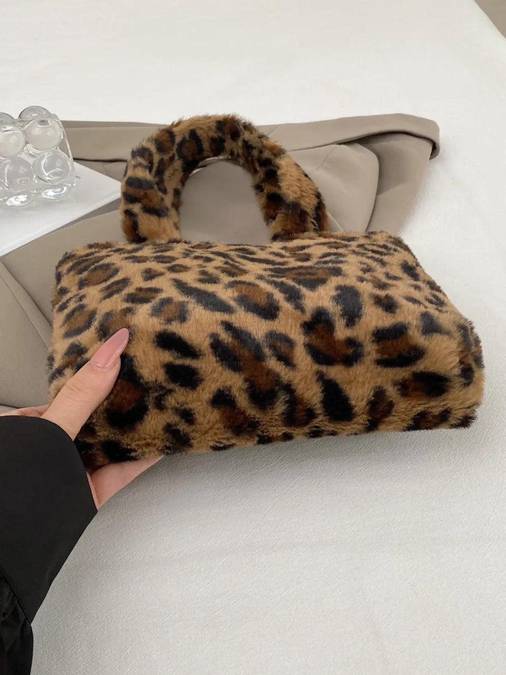 Leopard Print Plush Handbag