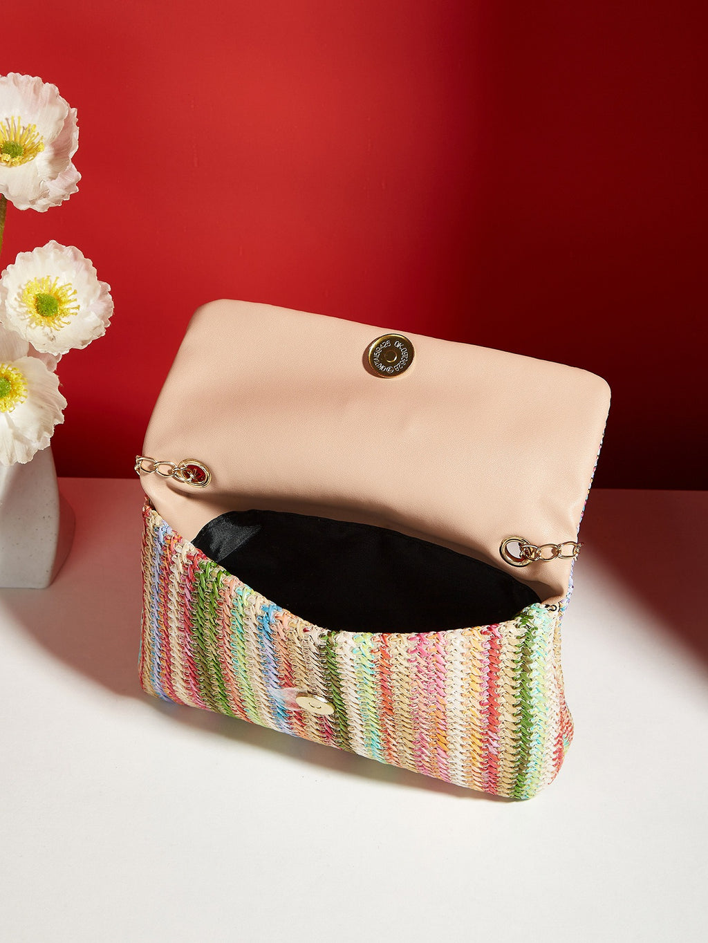 Straw Mini Shoulder Bag with Magnetic Closure