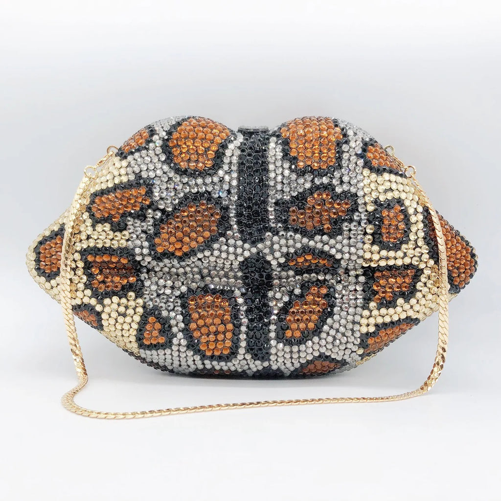 The Kiss - Leopard Print Rhinestone Evening Clutch