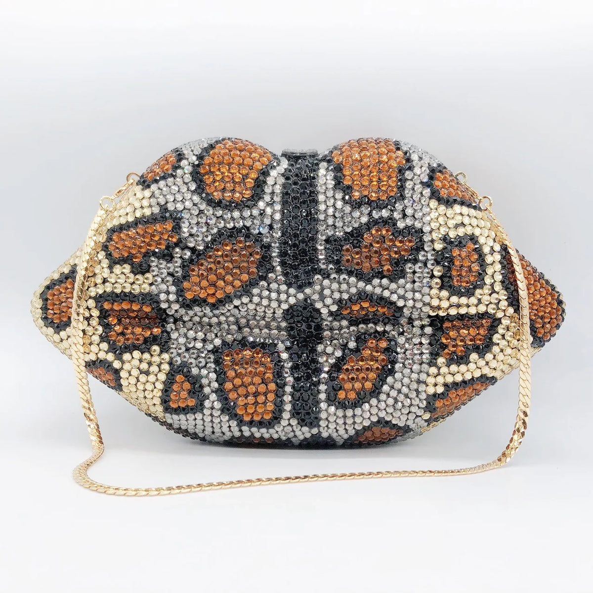 The Kiss - Leopard Print Rhinestone Evening Clutch