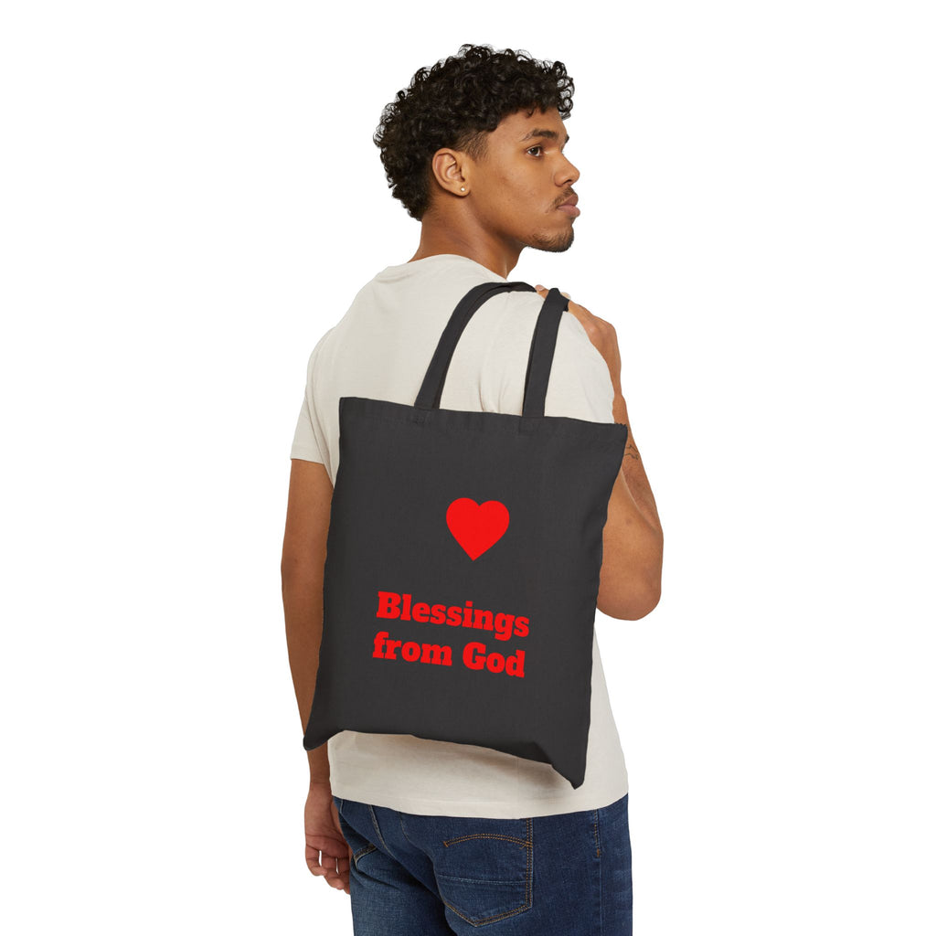 Blessings from God Tote Bag — Religious Canvas Tote with Heart Design