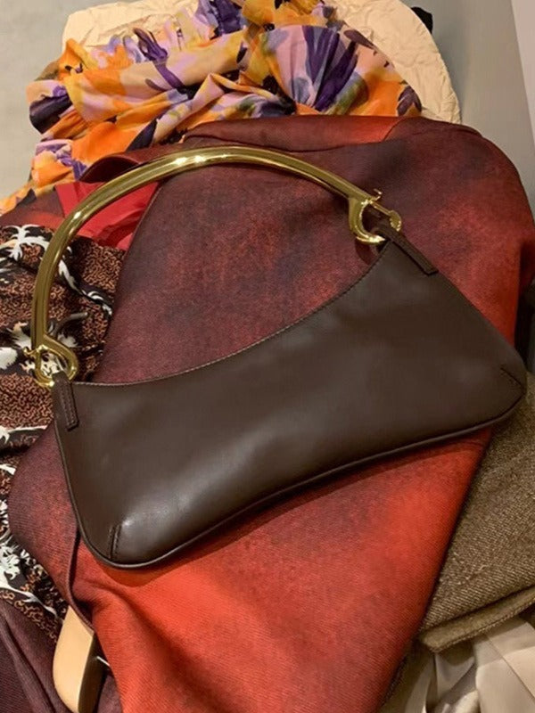 Gold Handle Small Shoulder Handbag