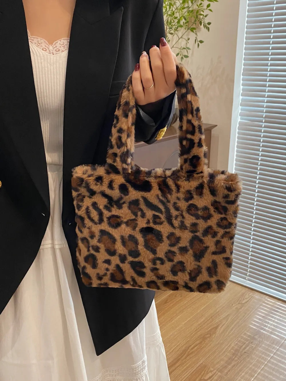 Leopard Print Plush Handbag