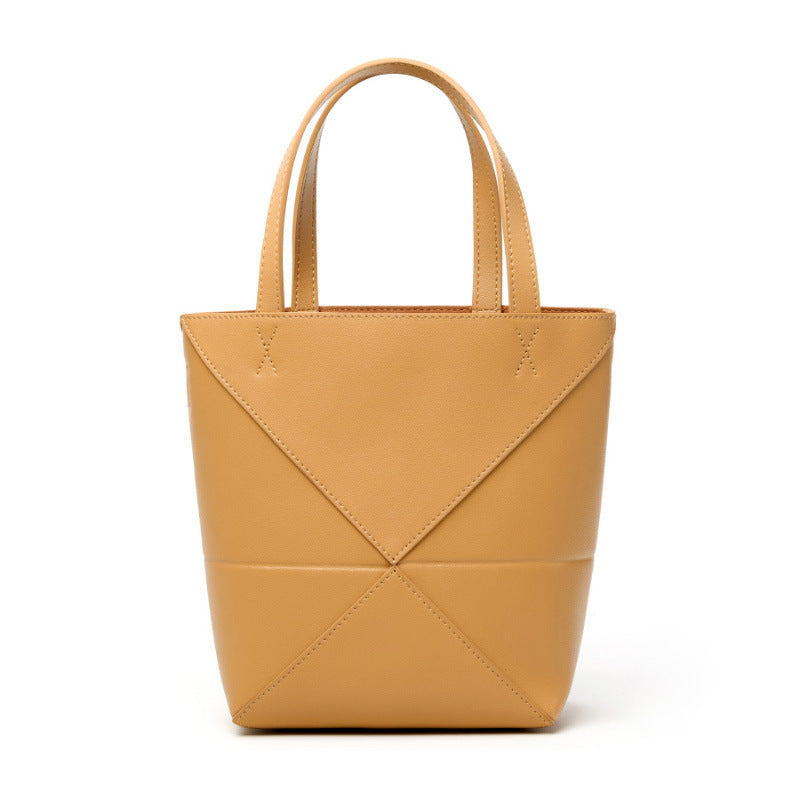 Genuine Leather Geometric Bucket Bag