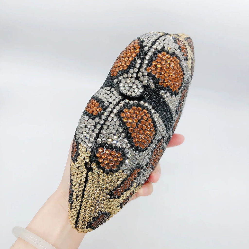 The Kiss - Leopard Print Rhinestone Evening Clutch