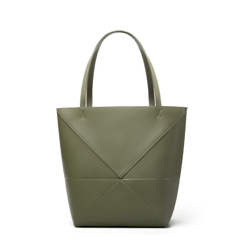 Genuine Leather Geometric Bucket Bag