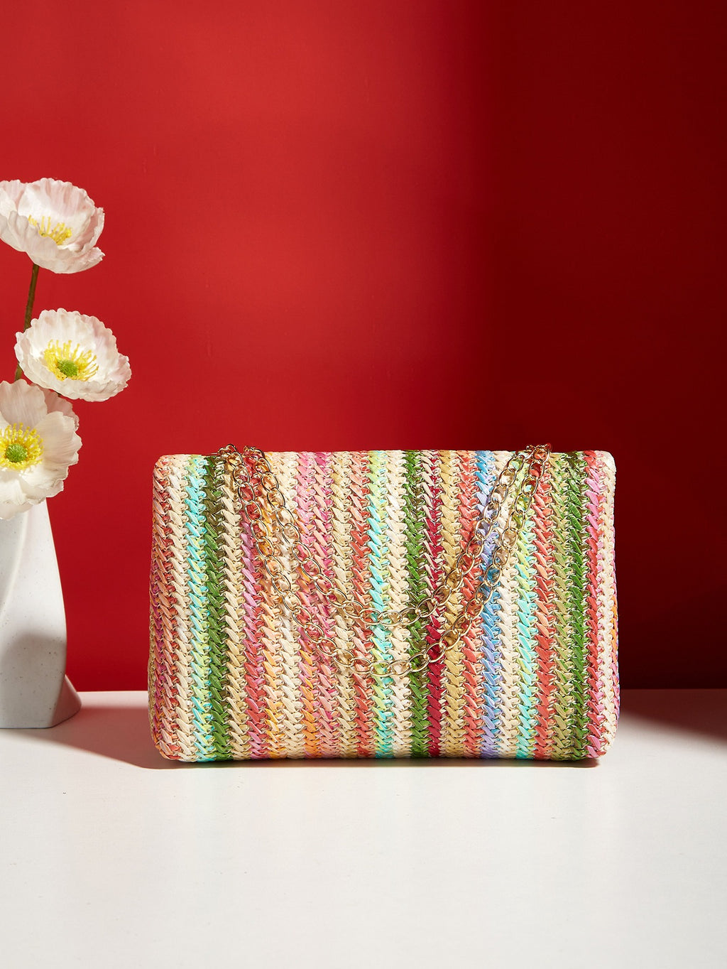 Straw Mini Shoulder Bag with Magnetic Closure