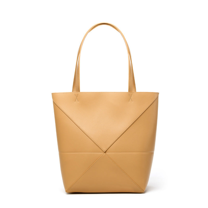 Genuine Leather Geometric Bucket Bag