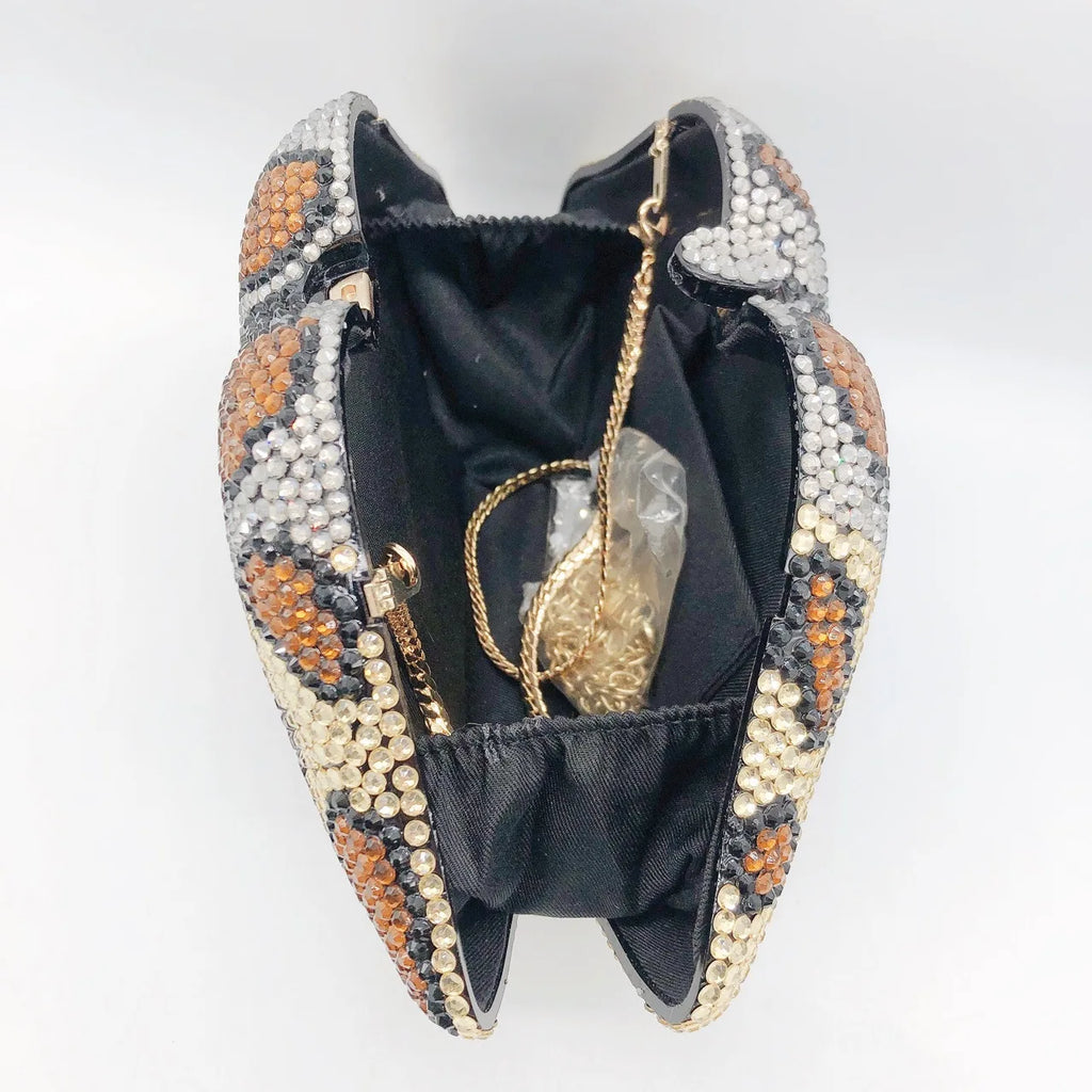 The Kiss - Leopard Print Rhinestone Evening Clutch