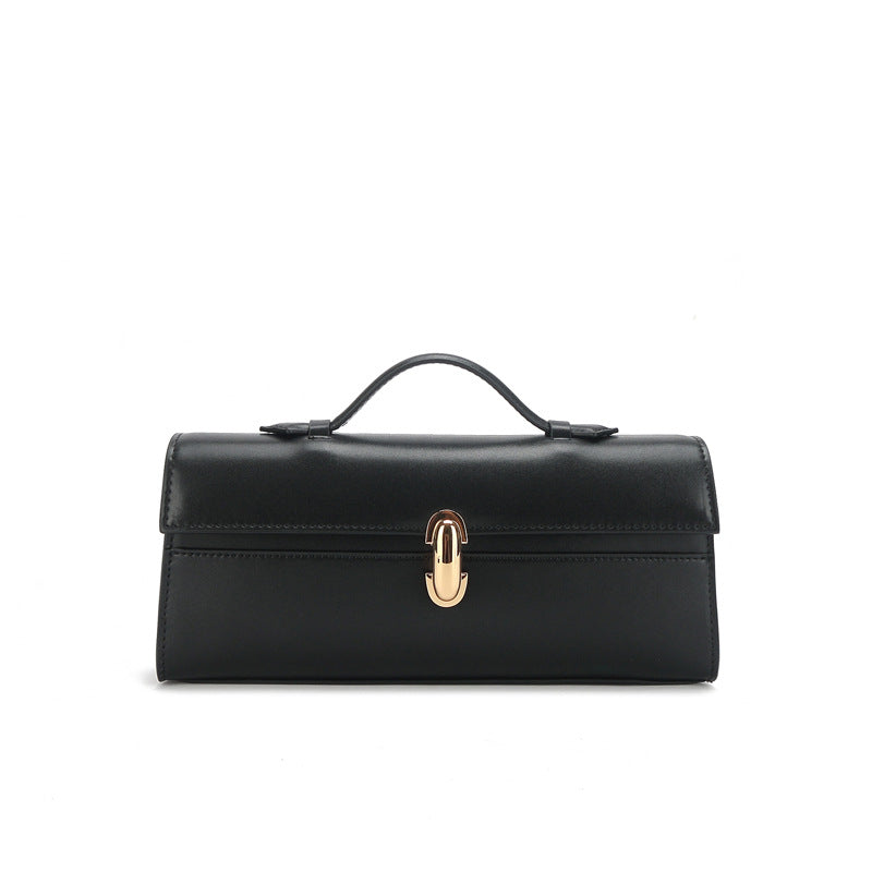 The Flan - Retro Genuine Leather Flap Bag with Lock Detail