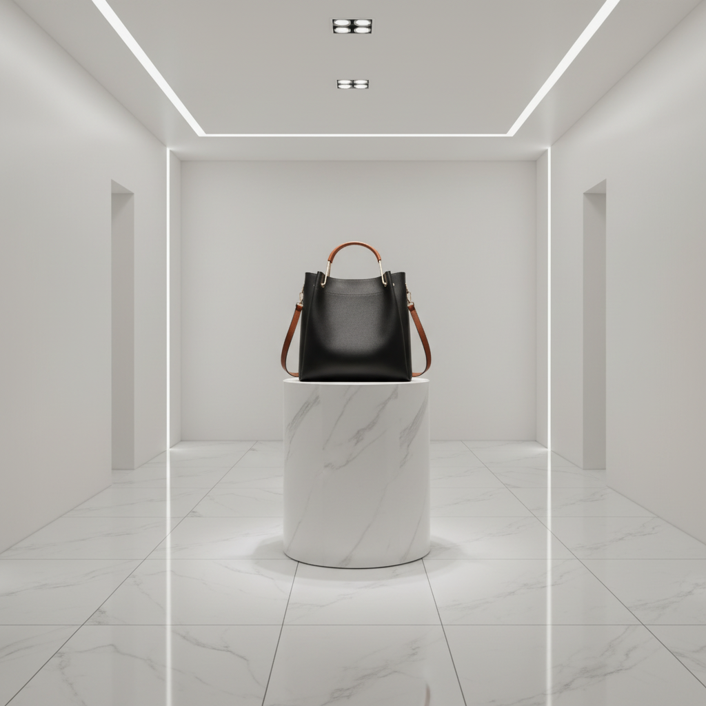 Women's Luxury Bucket Bag — Contrast Handle, Crossbody Strap